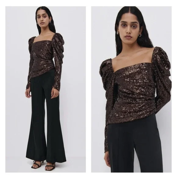 NWT Jonathan Simkhai Allura Hammered sequin-embellished blouse size 4/S